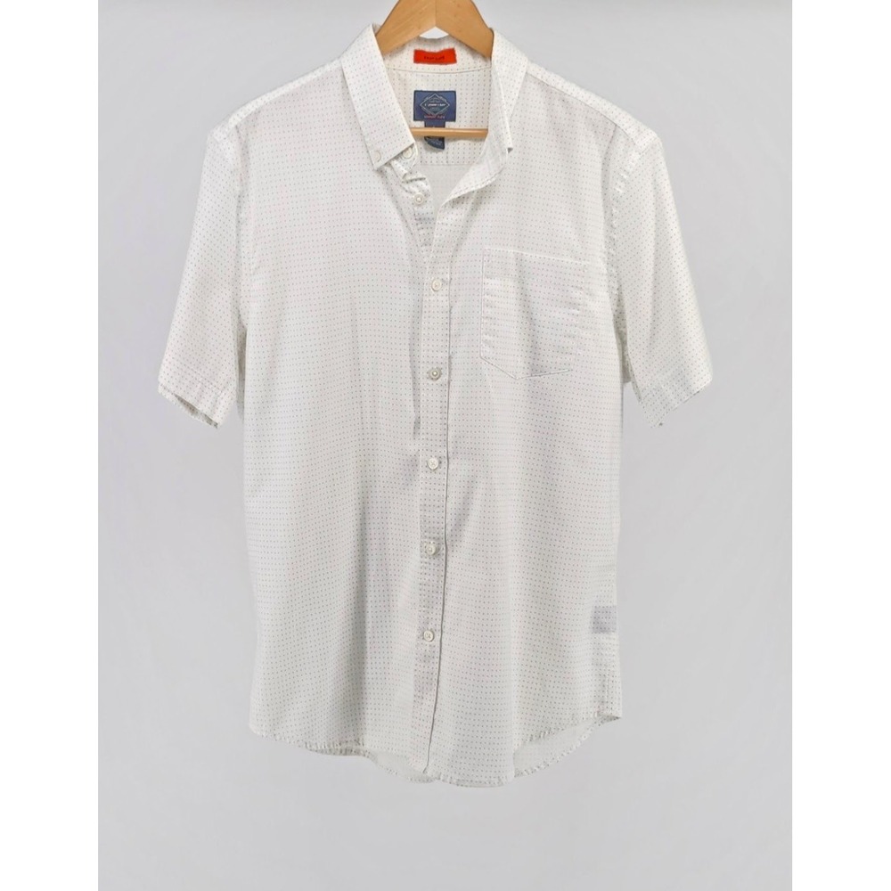 St. Johns Bay Mens White Blue Micro Dot Short Sleeve Button Down Shirt Large
